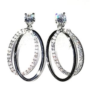 SALE! NEW! Simulated/Faux Diamond Double Hoop Drop Earrings in Silvertone